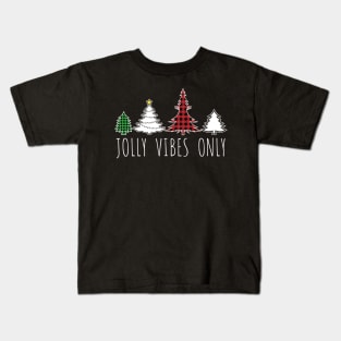 Jolly Vibes Only Colorful Plaid Christmas Trees Kids T-Shirt